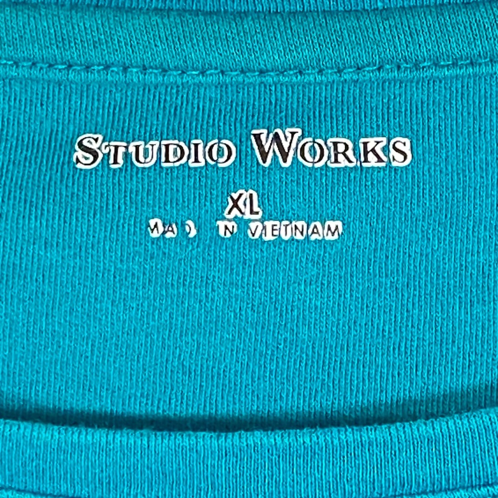 Studio Works Embellished Top Women XL Teal Blue Long Sleeve Rhinestone Cotton - Picture 8 of 14